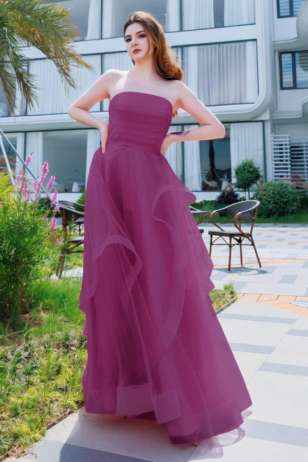 A-Line Floor Length Tulle Prom Dress CS0497 - COCOMELODY