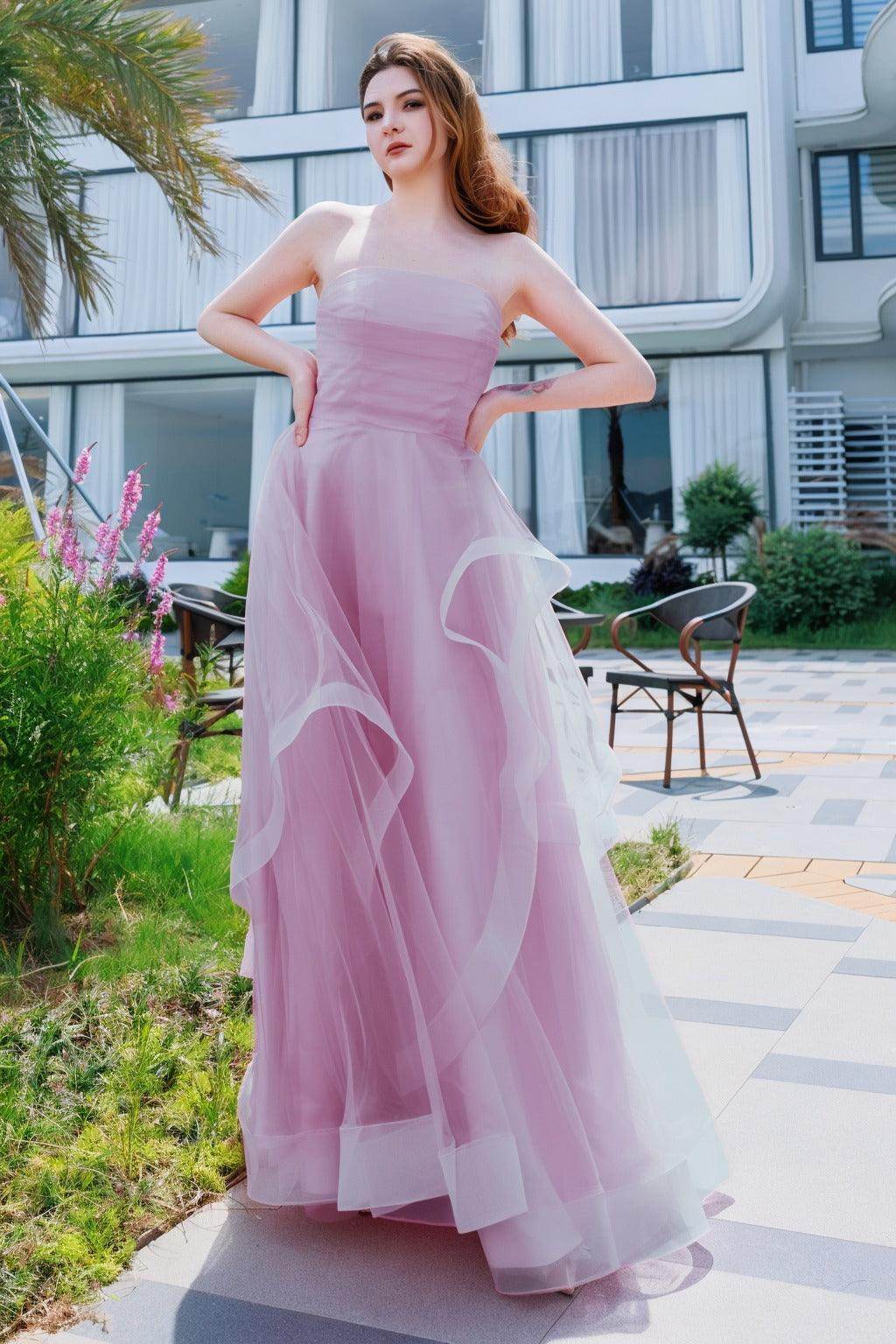 A-Line Floor Length Tulle Prom Dress CS0497 - COCOMELODY