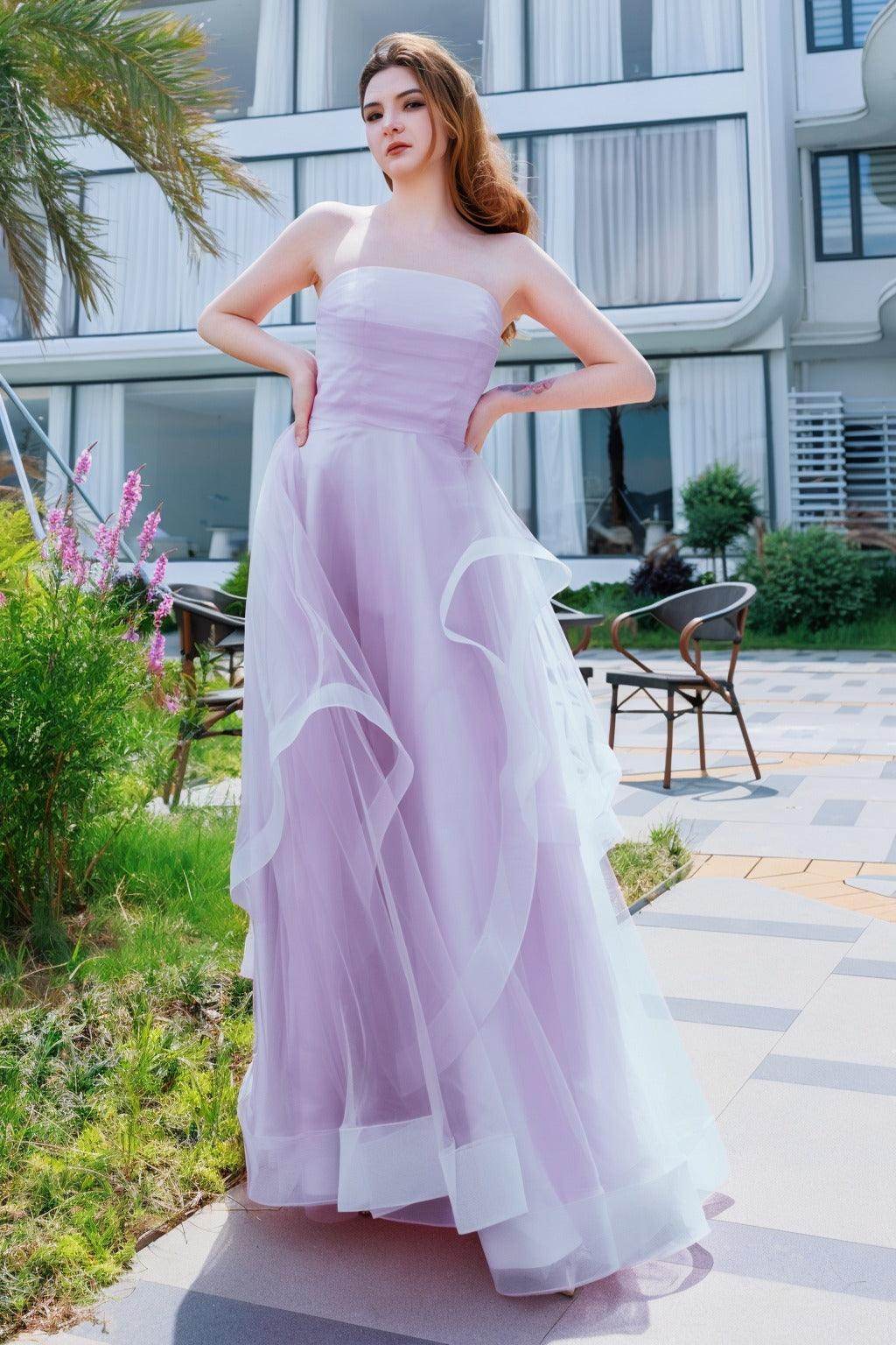 A-Line Floor Length Tulle Prom Dress CS0497 - COCOMELODY