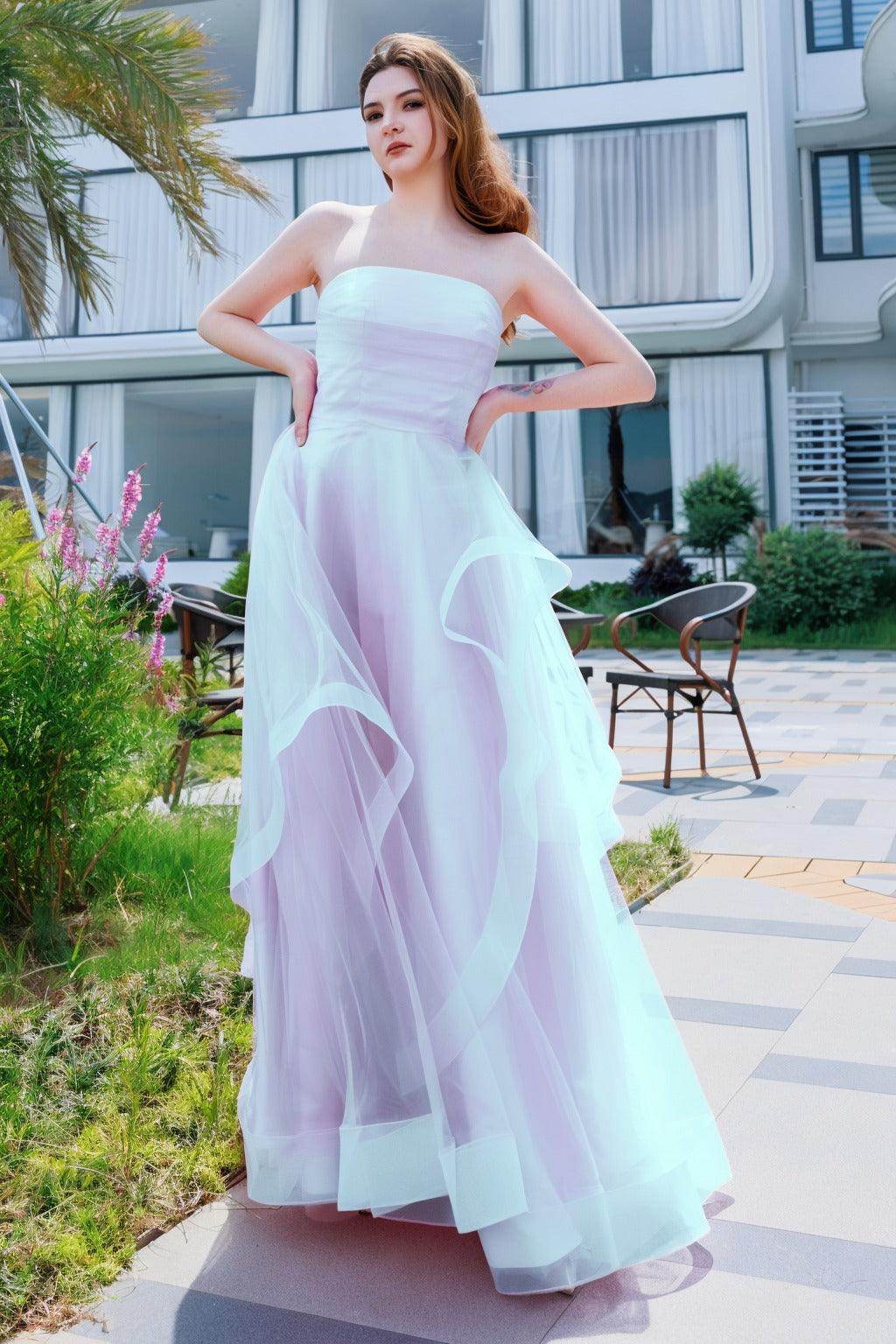 A-Line Floor Length Tulle Prom Dress CS0497 - COCOMELODY