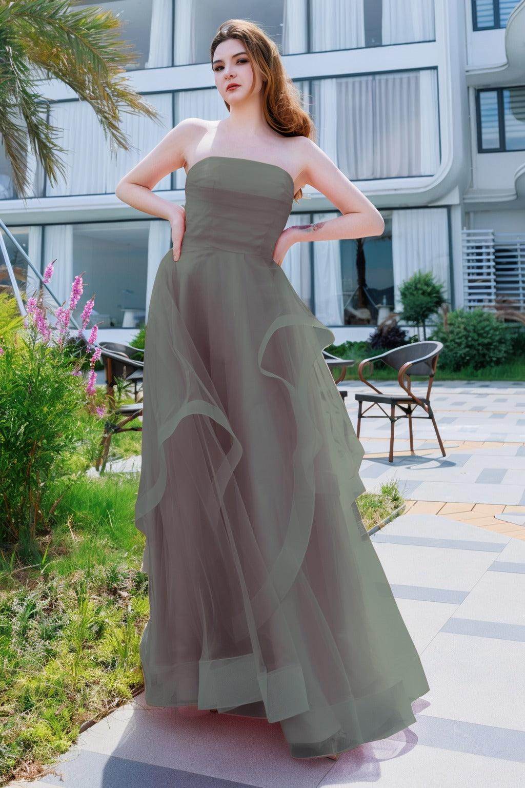 A-Line Floor Length Tulle Prom Dress CS0497 - COCOMELODY