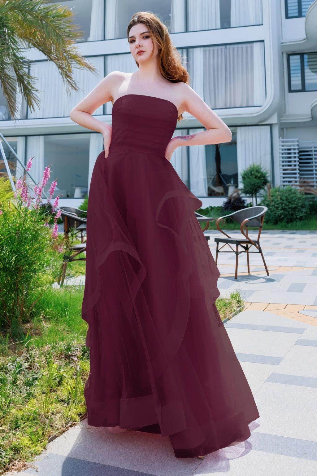 A-Line Floor Length Tulle Prom Dress CS0497 - COCOMELODY