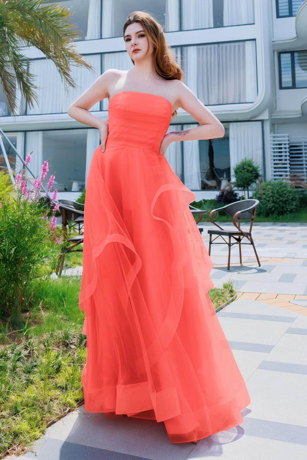 A-Line Floor Length Tulle Prom Dress CS0497 - COCOMELODY