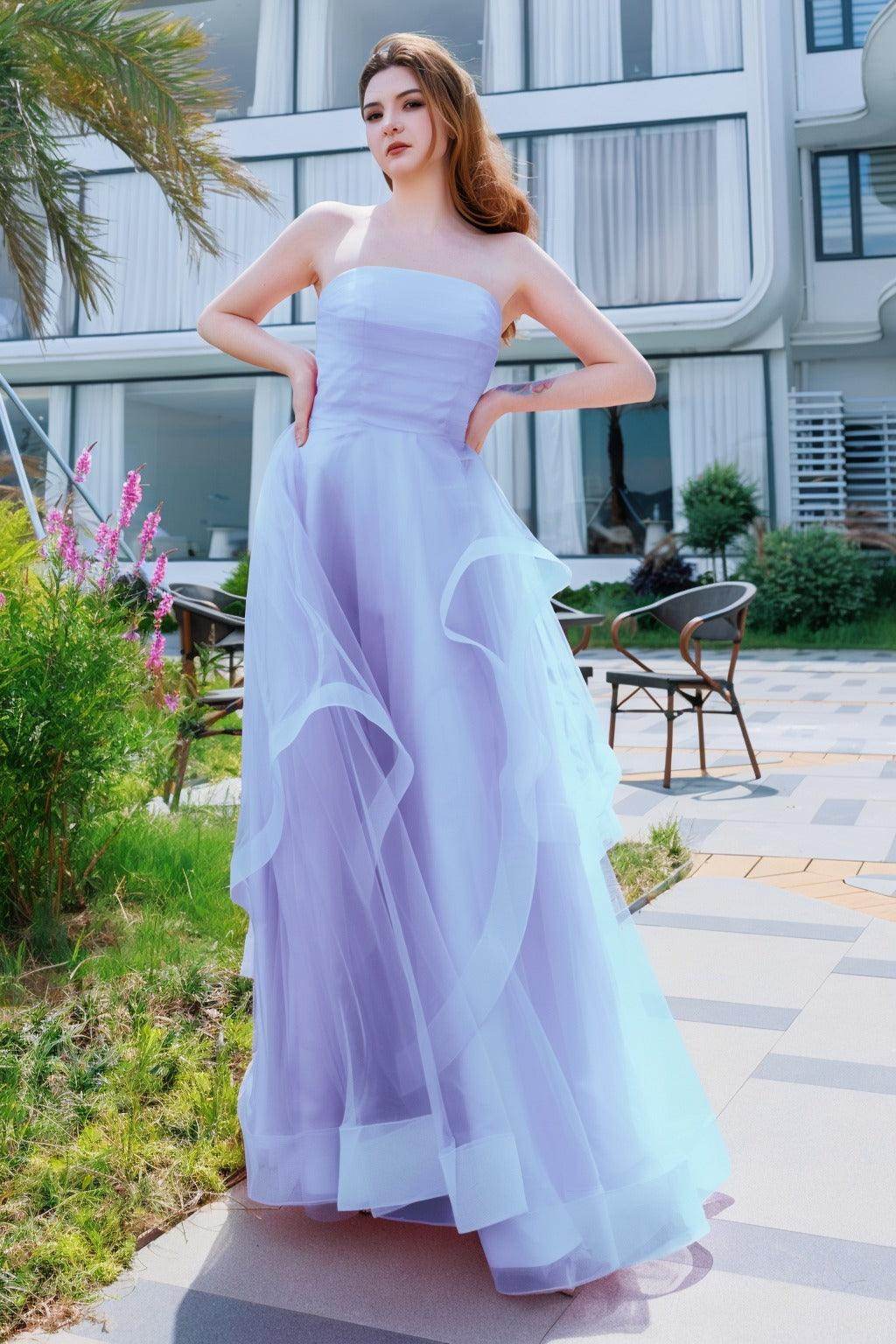 A-Line Floor Length Tulle Prom Dress CS0497 - COCOMELODY