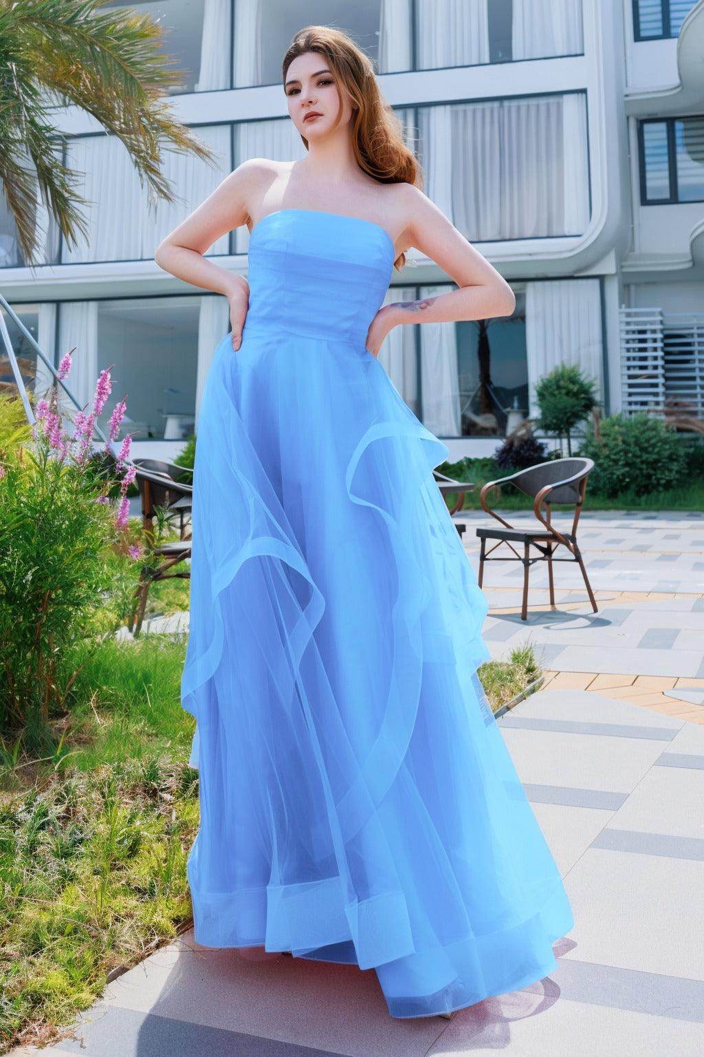 A-Line Floor Length Tulle Prom Dress CS0497 - COCOMELODY