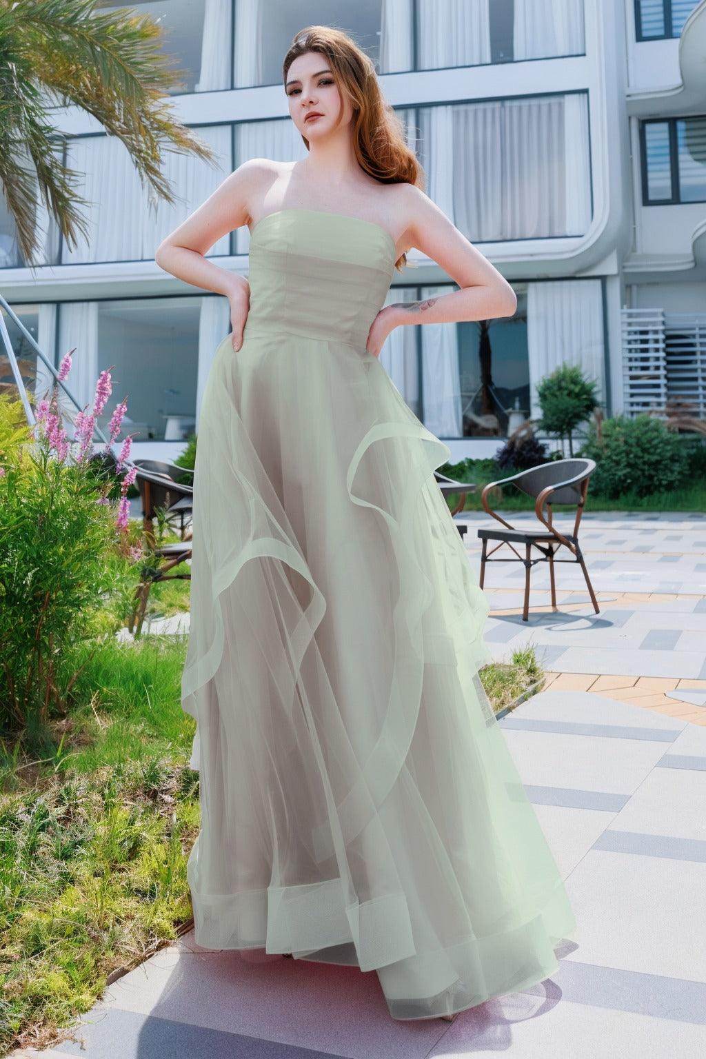 A-Line Floor Length Tulle Prom Dress CS0497 - COCOMELODY
