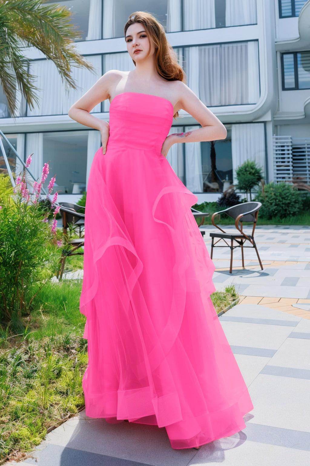 A-Line Floor Length Tulle Prom Dress CS0497 - COCOMELODY