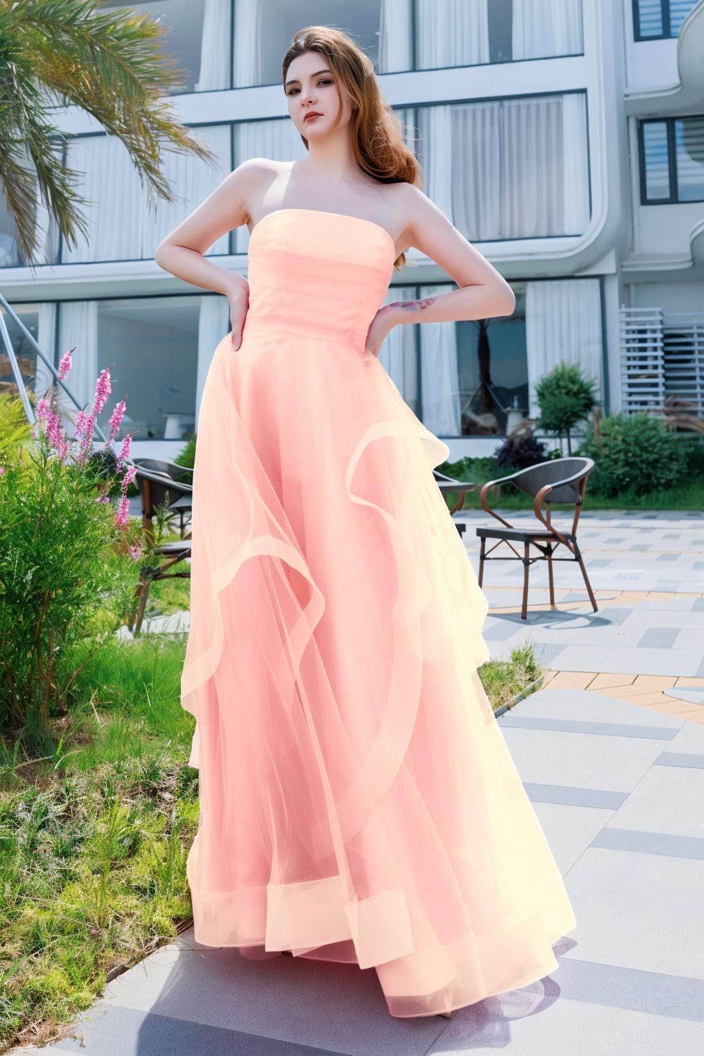 A-Line Floor Length Tulle Prom Dress CS0497 - COCOMELODY