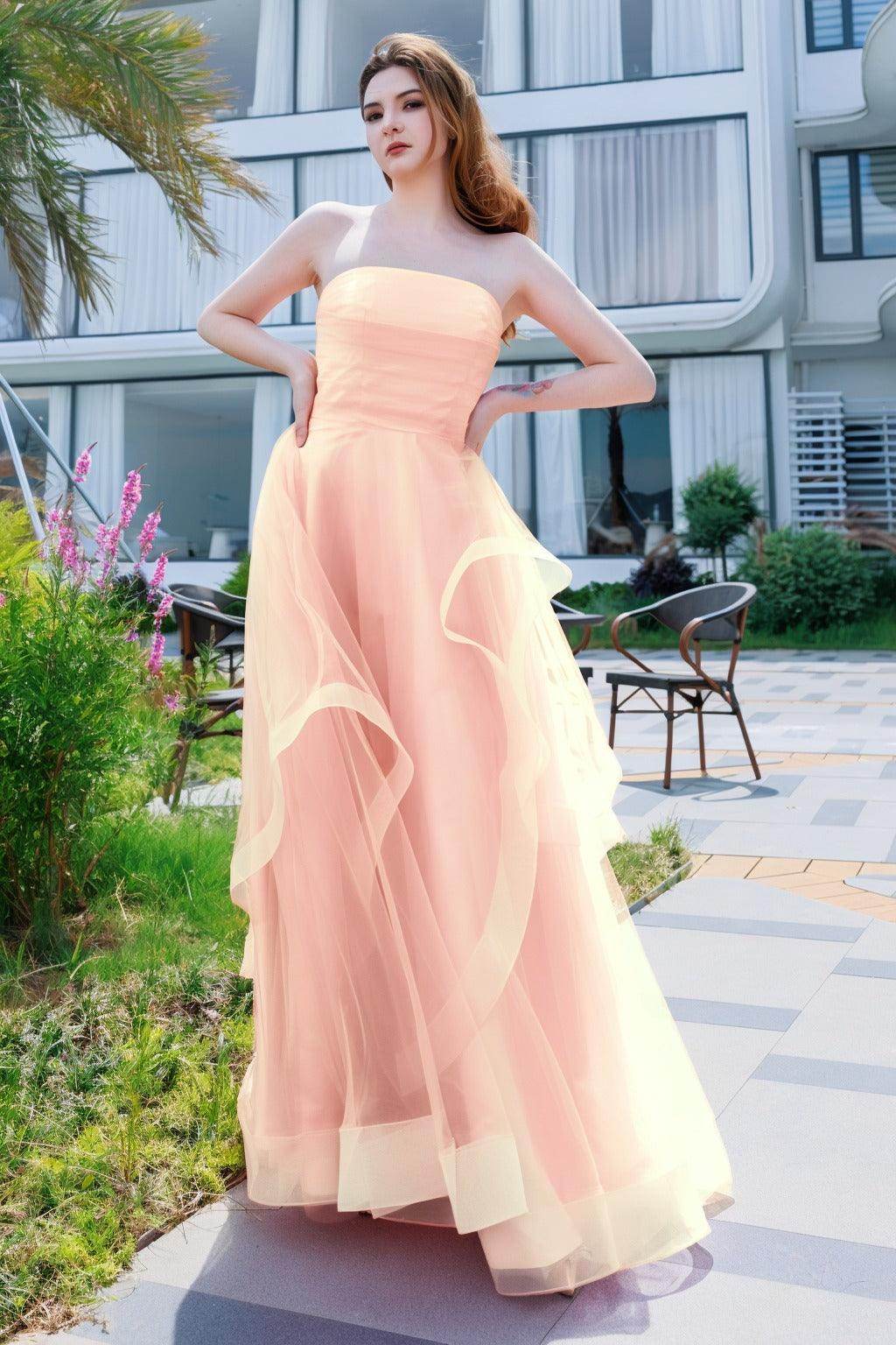 A-Line Floor Length Tulle Prom Dress CS0497 - COCOMELODY