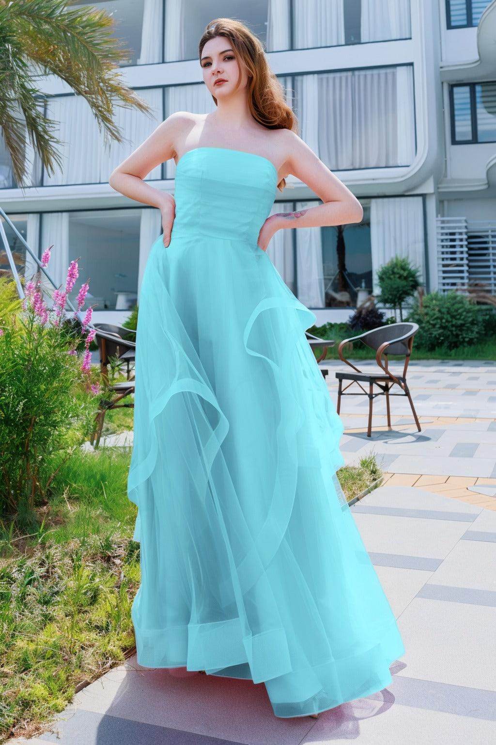 A-Line Floor Length Tulle Prom Dress CS0497 - COCOMELODY