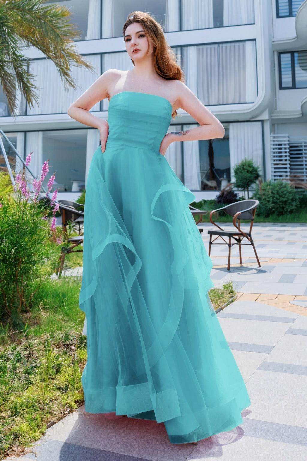 A-Line Floor Length Tulle Prom Dress CS0497 - COCOMELODY