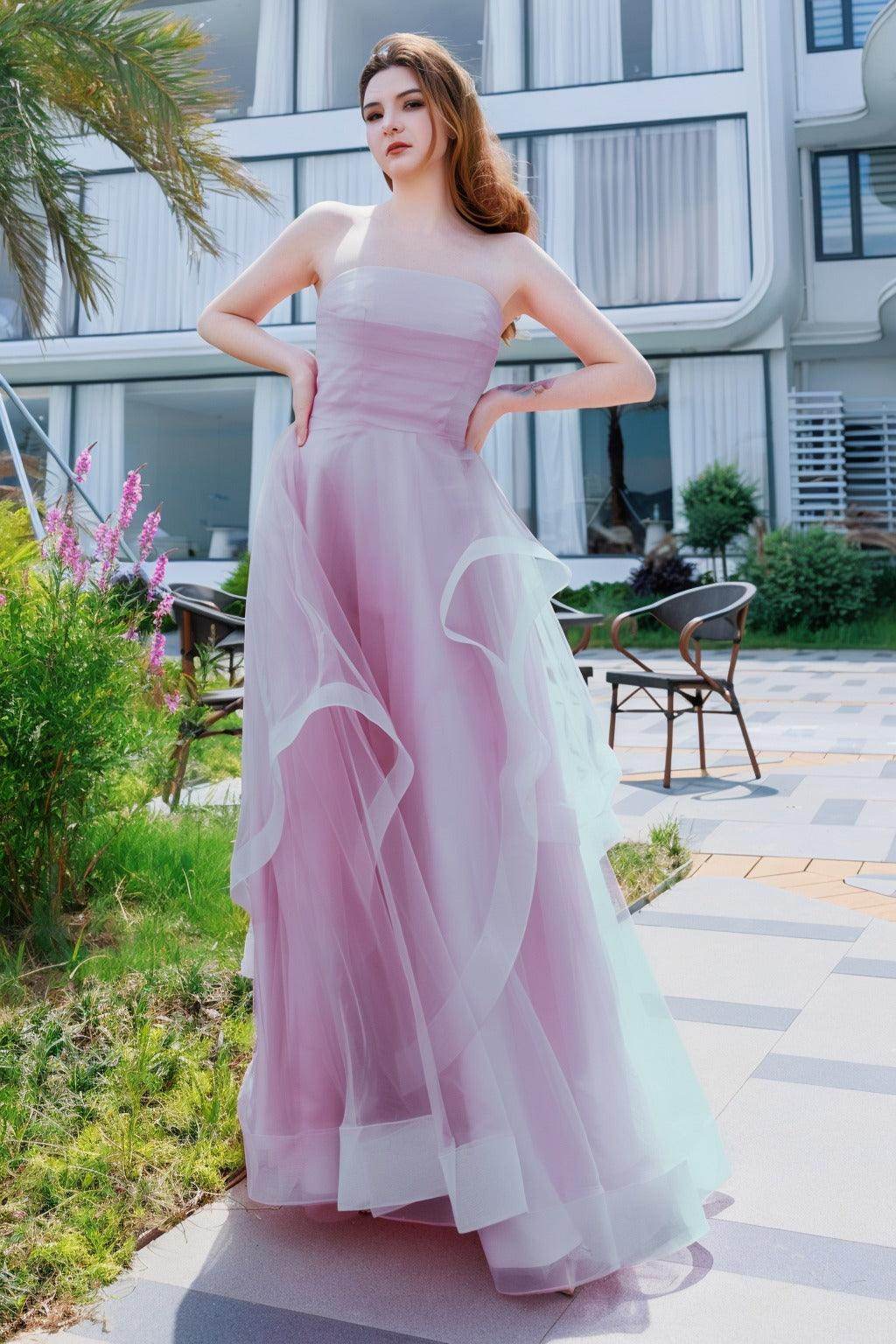 A-Line Floor Length Tulle Prom Dress CS0497 - COCOMELODY