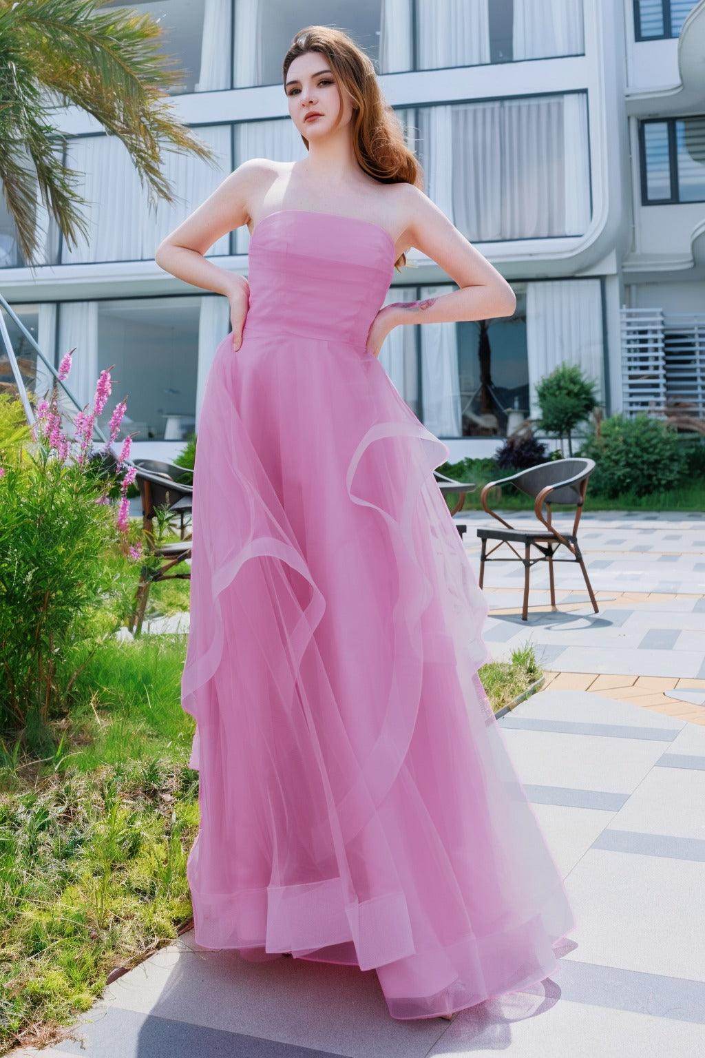 A-Line Floor Length Tulle Prom Dress CS0497 - COCOMELODY