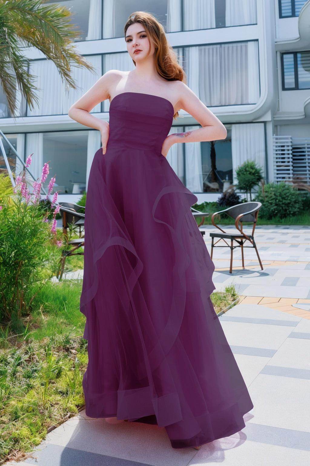 A-Line Floor Length Tulle Prom Dress CS0497 - COCOMELODY