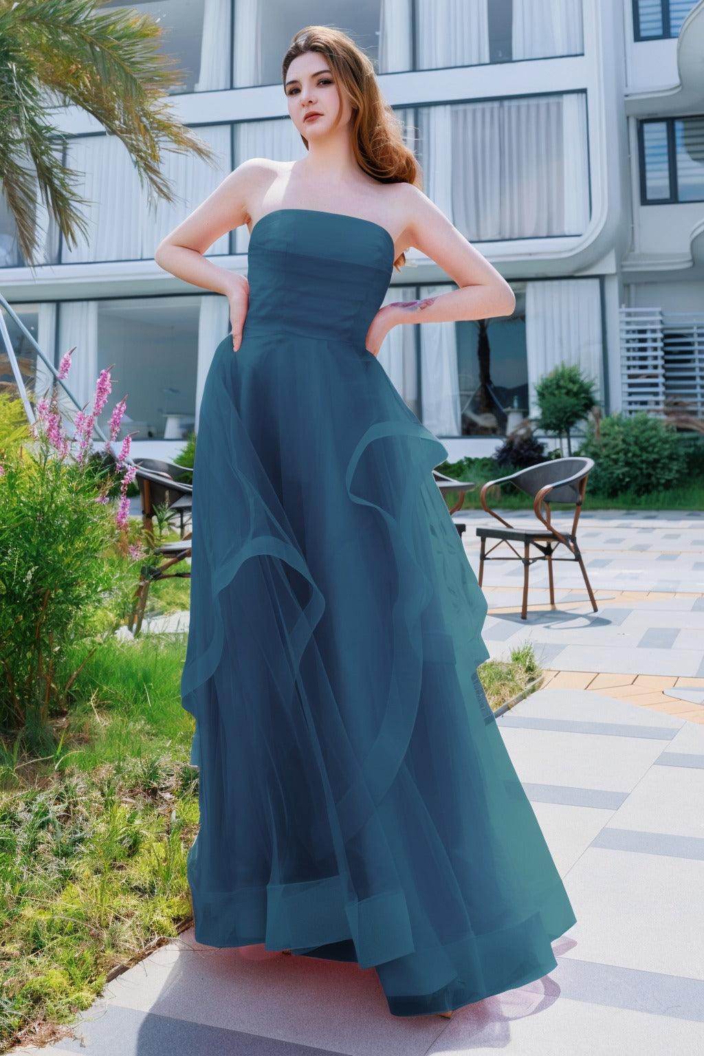 A-Line Floor Length Tulle Prom Dress CS0497 - COCOMELODY