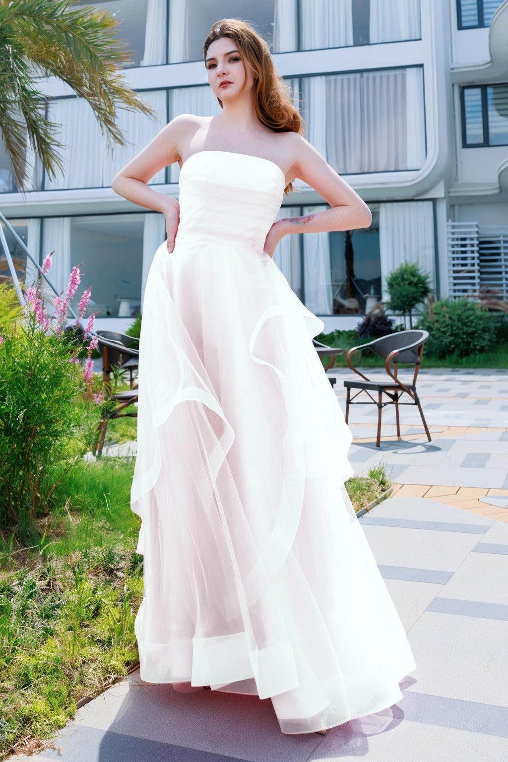 A-Line Floor Length Tulle Prom Dress CS0497 - COCOMELODY