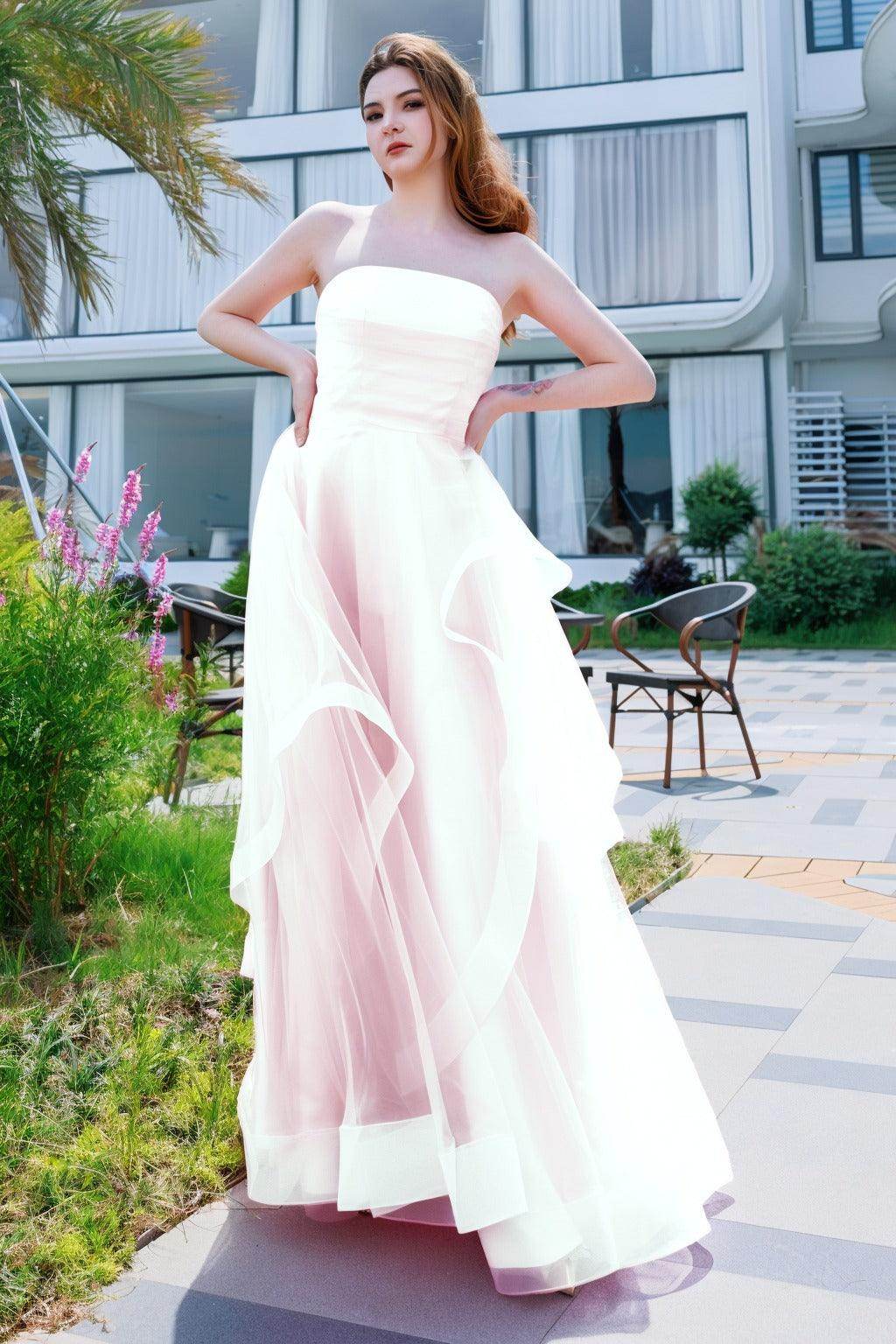 A-Line Floor Length Tulle Prom Dress CS0497 - COCOMELODY