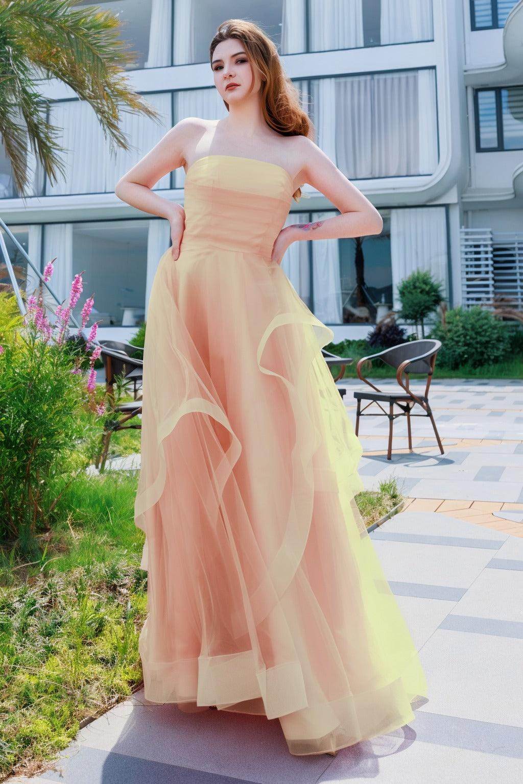 A-Line Floor Length Tulle Prom Dress CS0497 - COCOMELODY