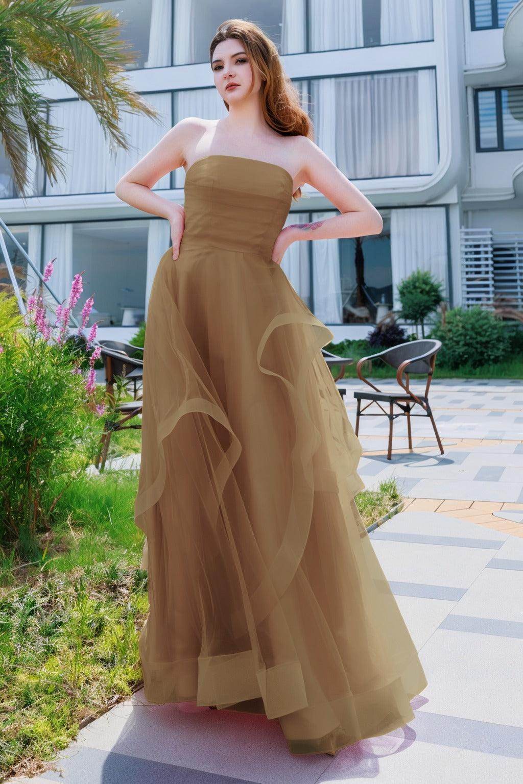 A-Line Floor Length Tulle Prom Dress CS0497 - COCOMELODY