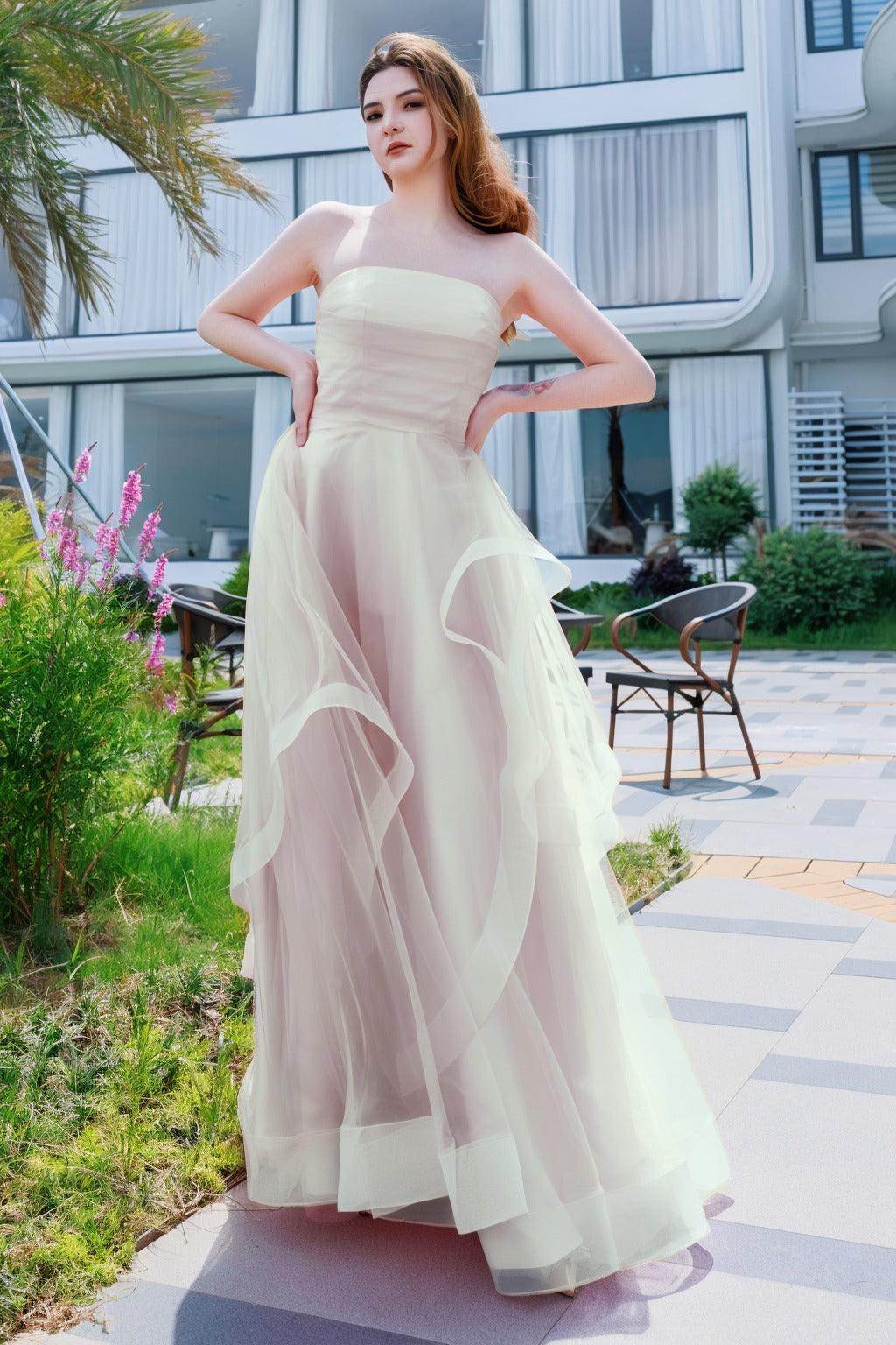 A-Line Floor Length Tulle Prom Dress CS0497 - COCOMELODY