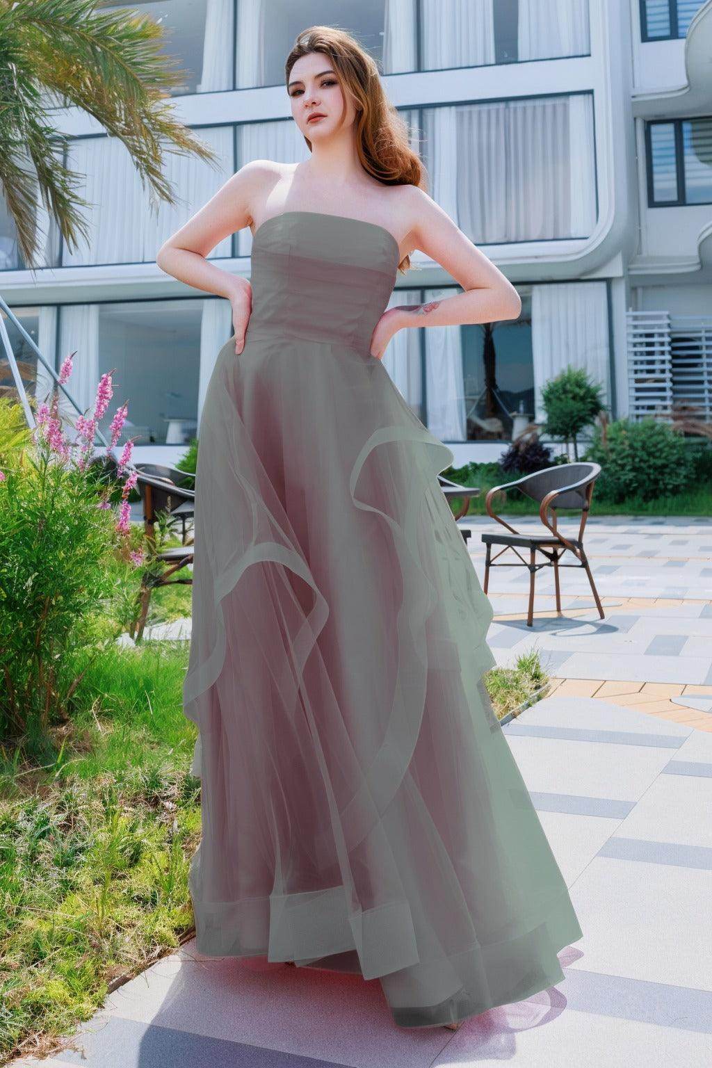 A-Line Floor Length Tulle Prom Dress CS0497 - COCOMELODY