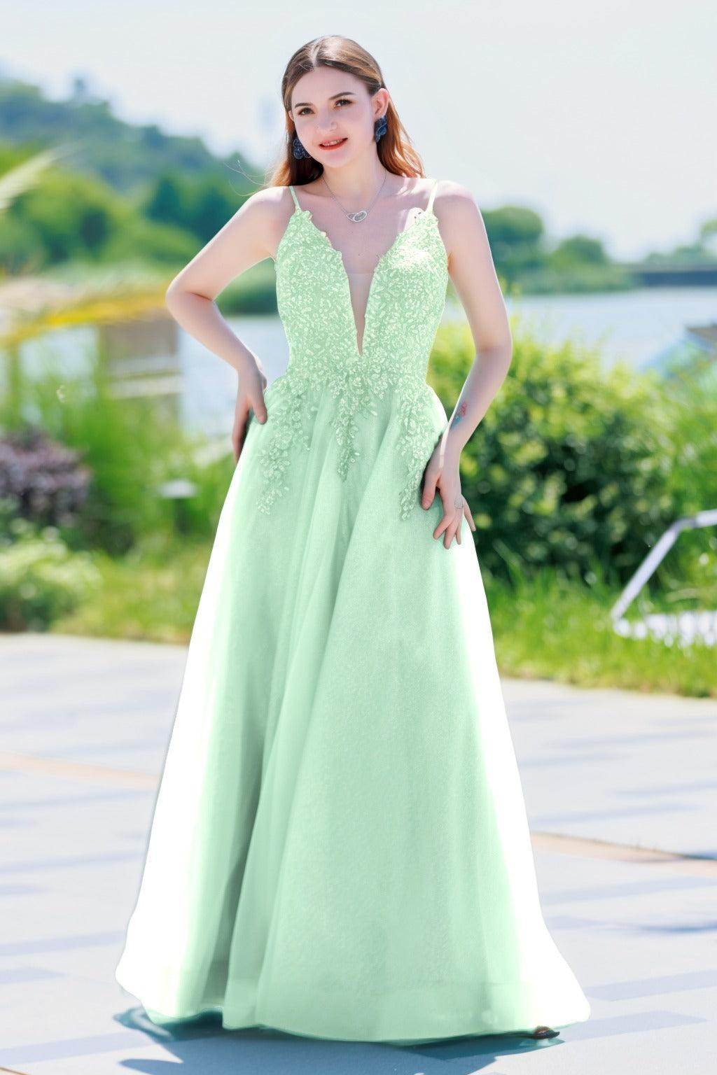 A-Line Floor Length Tulle Prom Dress CS0501 - COCOMELODY