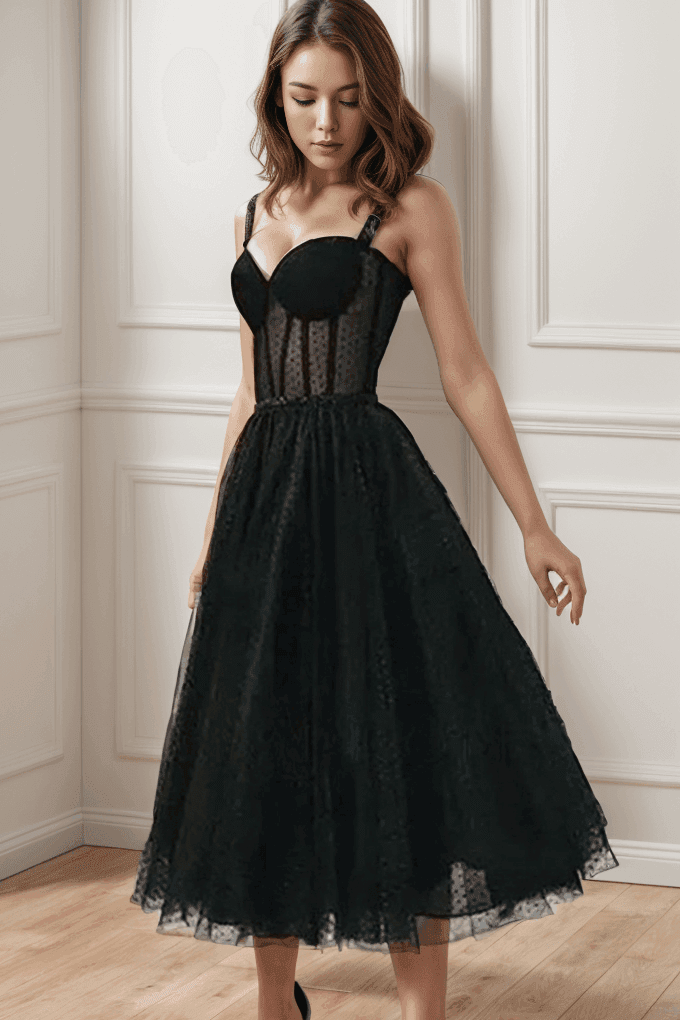 A-Line Tea Length Tulle Homecoming Dresses CS0515 - As Picture - COCOMELODY