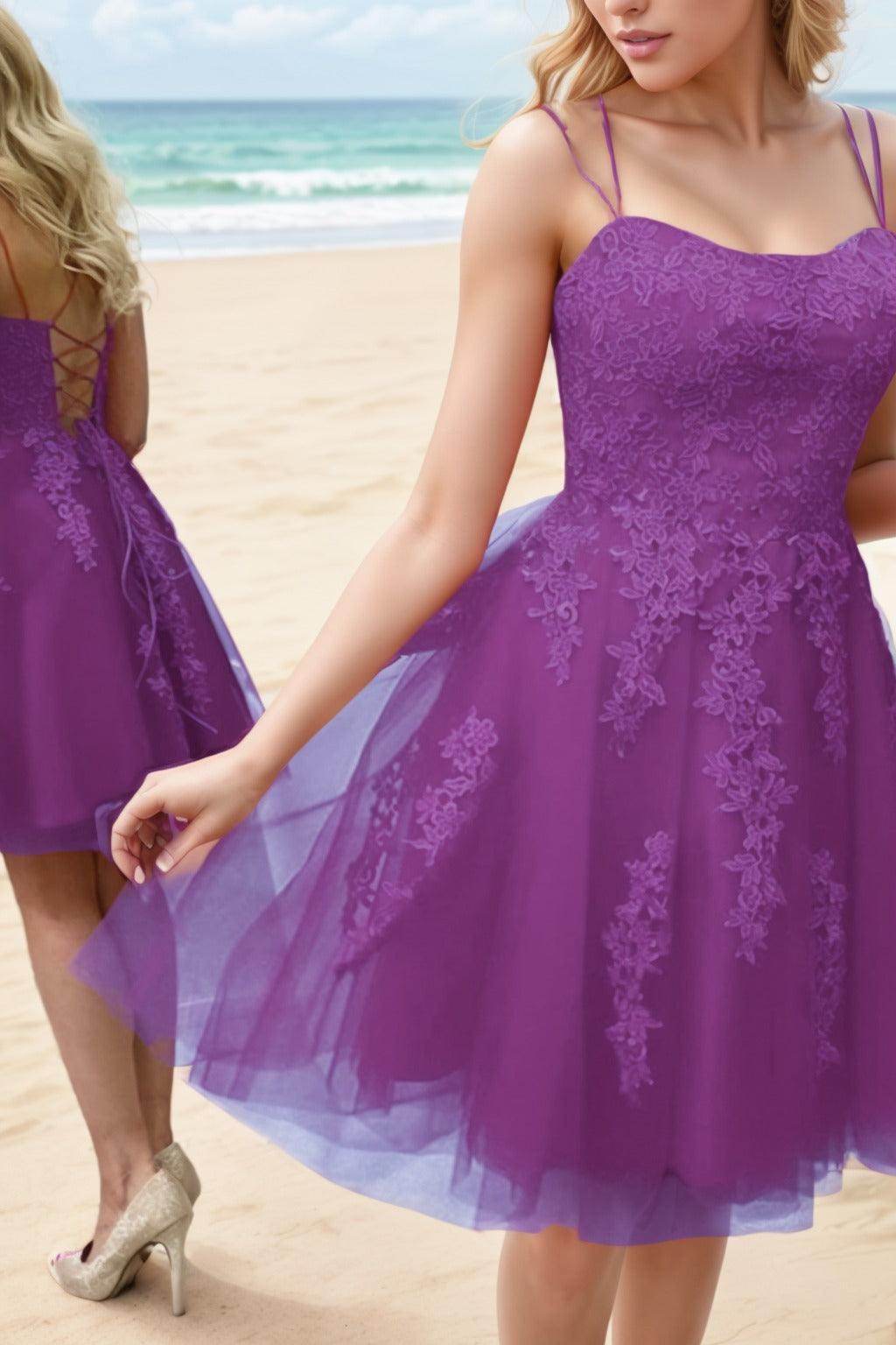 A-Line Knee Length Tulle Homecoming Dresses CS0521 - COCOMELODY