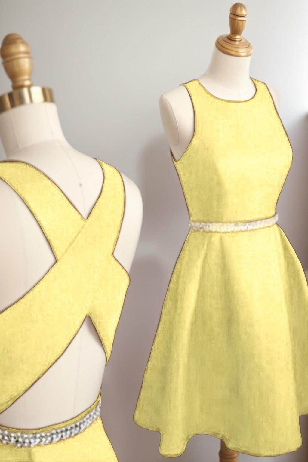 A-Line Tea Length Satin Homecoming Dresses CS0522 - COCOMELODY