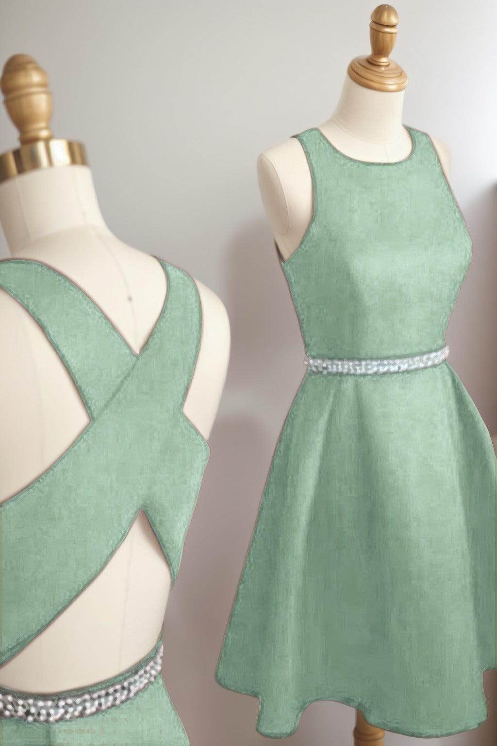 A-Line Tea Length Satin Homecoming Dresses CS0522 - COCOMELODY