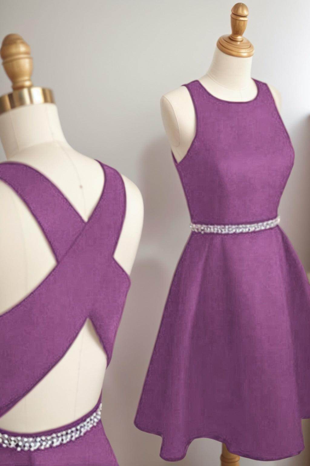 A-Line Tea Length Satin Homecoming Dresses CS0522 - COCOMELODY