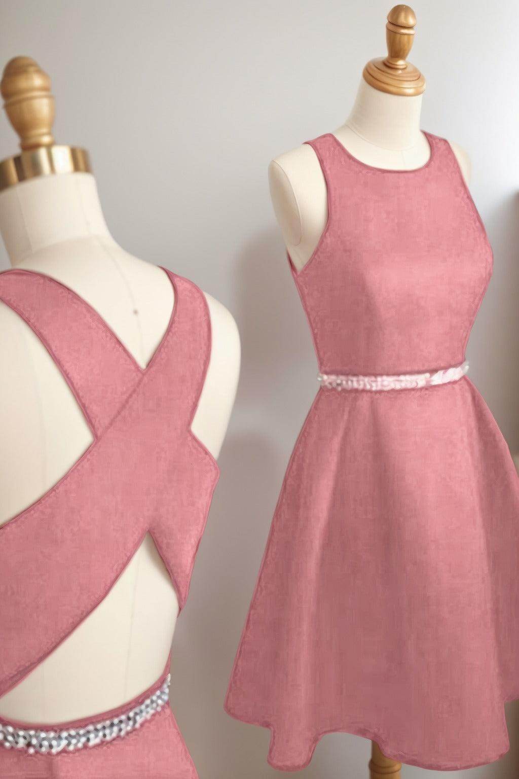 A-Line Tea Length Satin Homecoming Dresses CS0522 - COCOMELODY