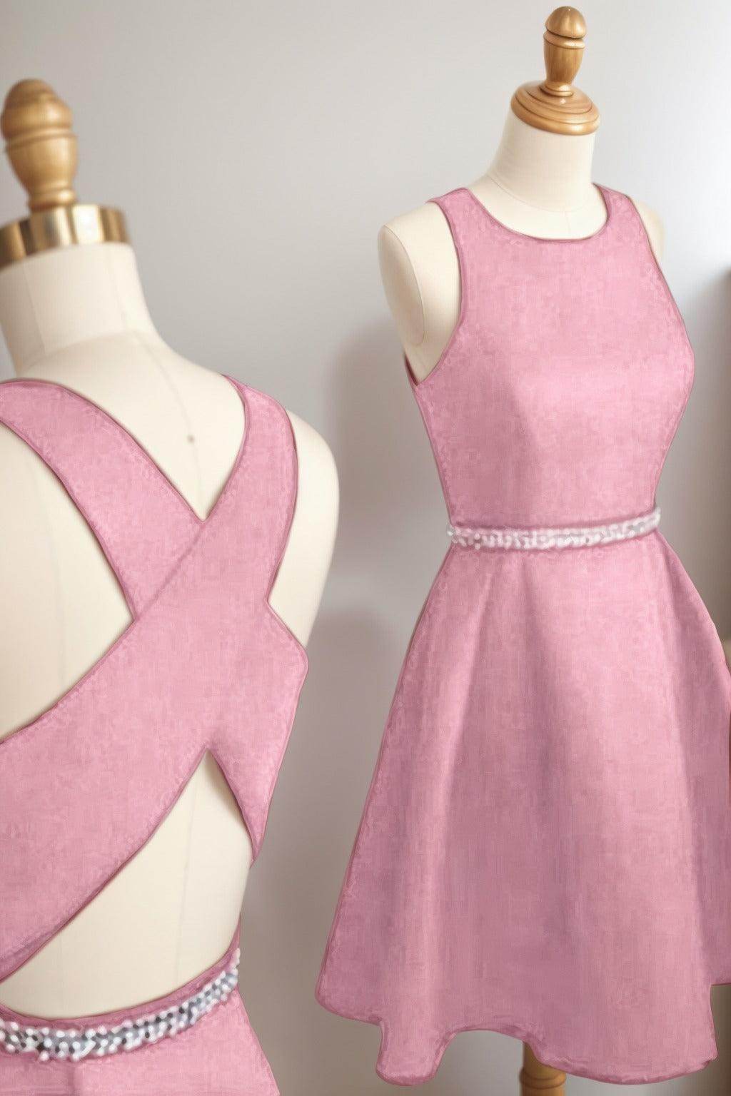 A-Line Tea Length Satin Homecoming Dresses CS0522 - COCOMELODY