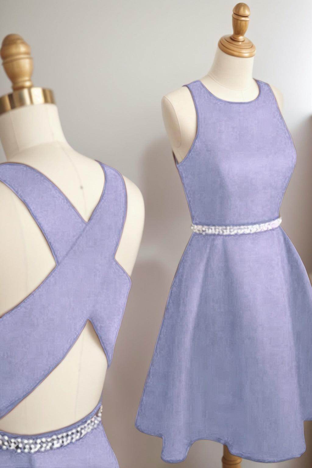 A-Line Tea Length Satin Homecoming Dresses CS0522 - COCOMELODY