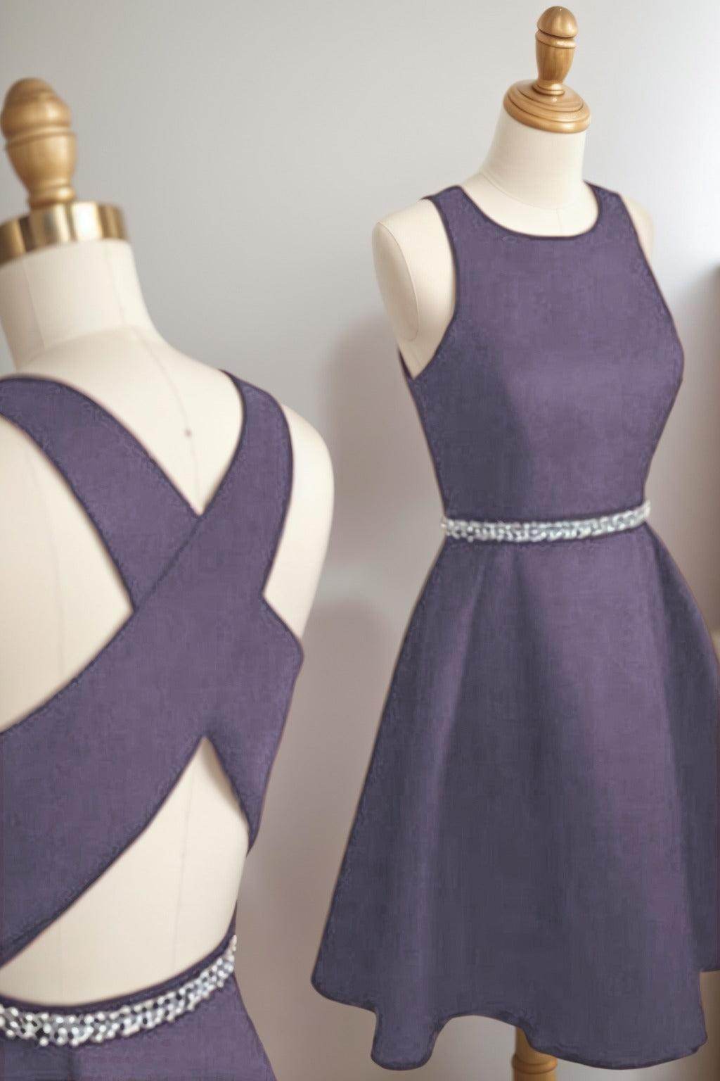 A-Line Tea Length Satin Homecoming Dresses CS0522 - COCOMELODY