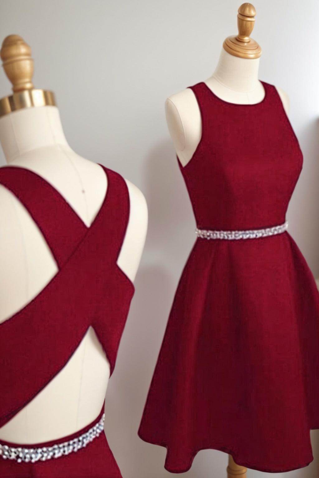 A-Line Tea Length Satin Homecoming Dresses CS0522 - COCOMELODY