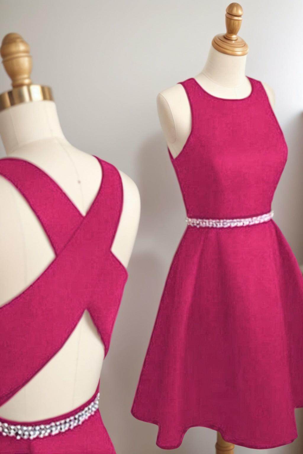 A-Line Tea Length Satin Homecoming Dresses CS0522 - COCOMELODY