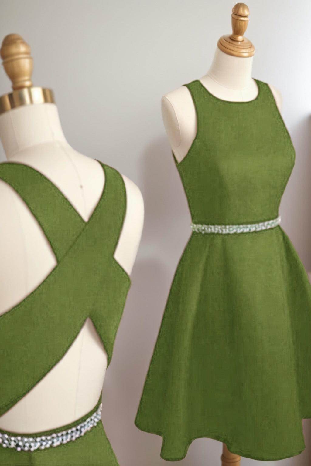 A-Line Tea Length Satin Homecoming Dresses CS0522 - COCOMELODY