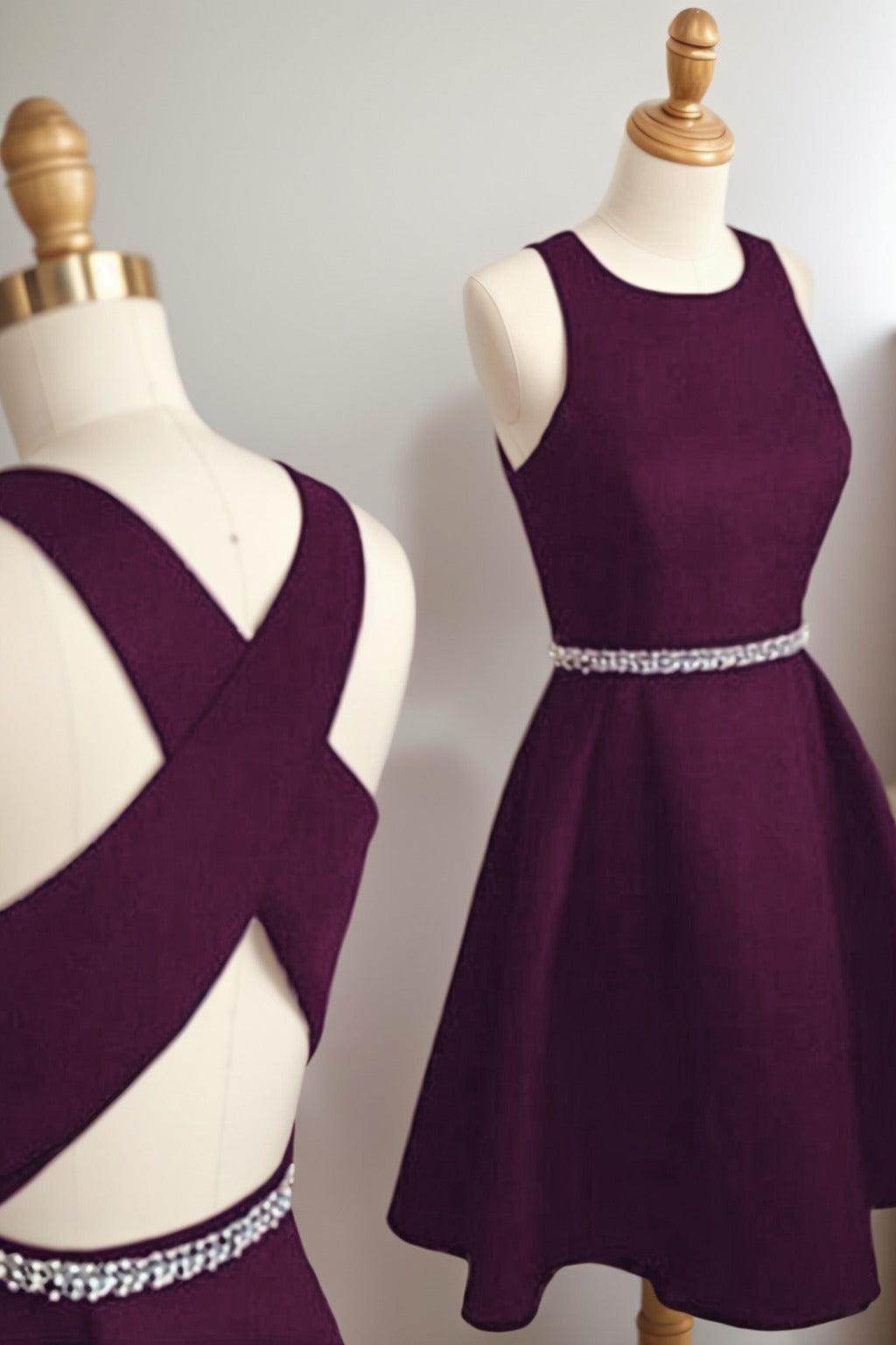 A-Line Tea Length Satin Homecoming Dresses CS0522 - COCOMELODY