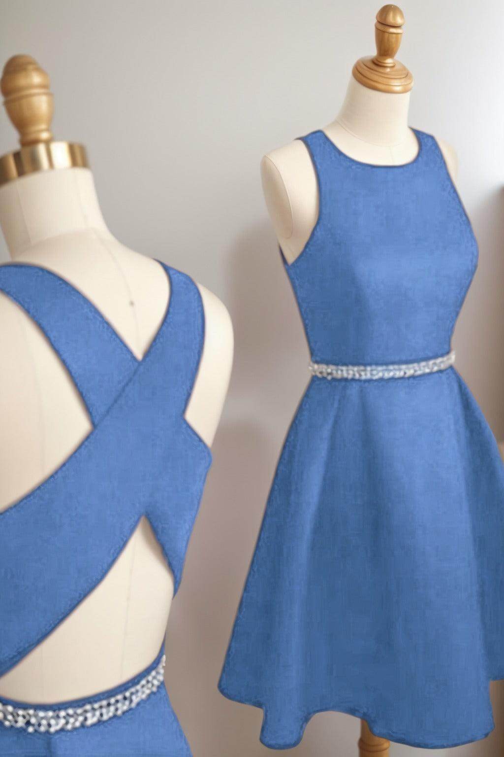 A-Line Tea Length Satin Homecoming Dresses CS0522 - COCOMELODY