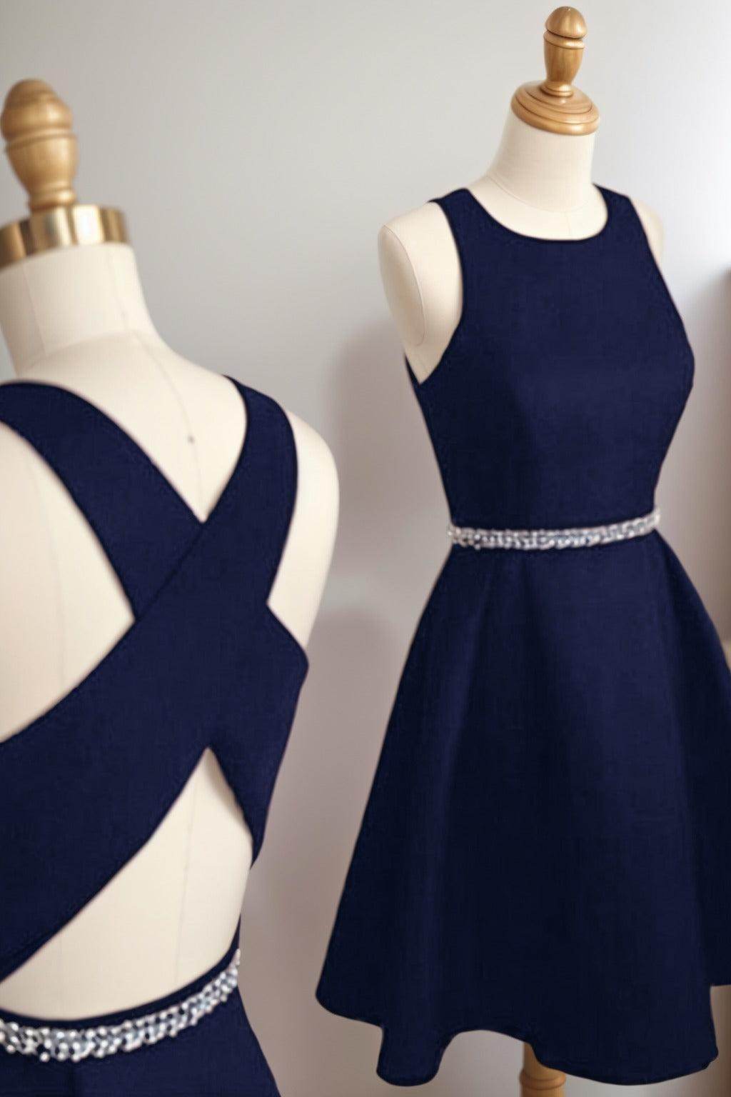 A-Line Tea Length Satin Homecoming Dresses CS0522 - COCOMELODY
