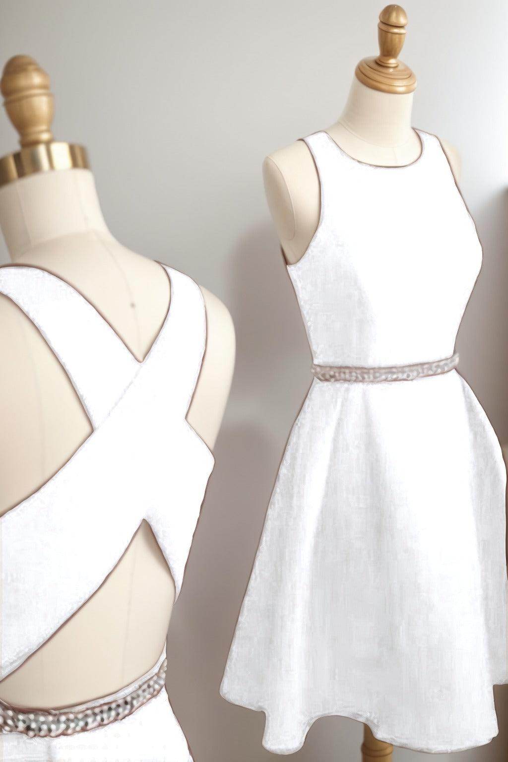 A-Line Tea Length Satin Homecoming Dresses CS0522 - COCOMELODY