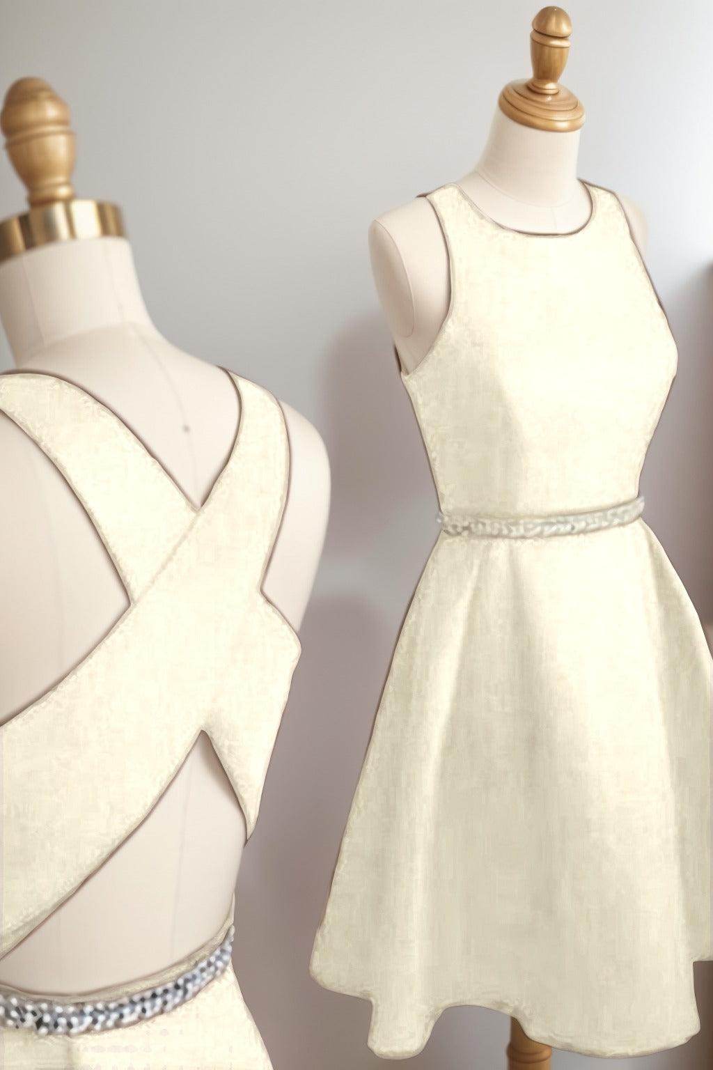 A-Line Tea Length Satin Homecoming Dresses CS0522 - COCOMELODY