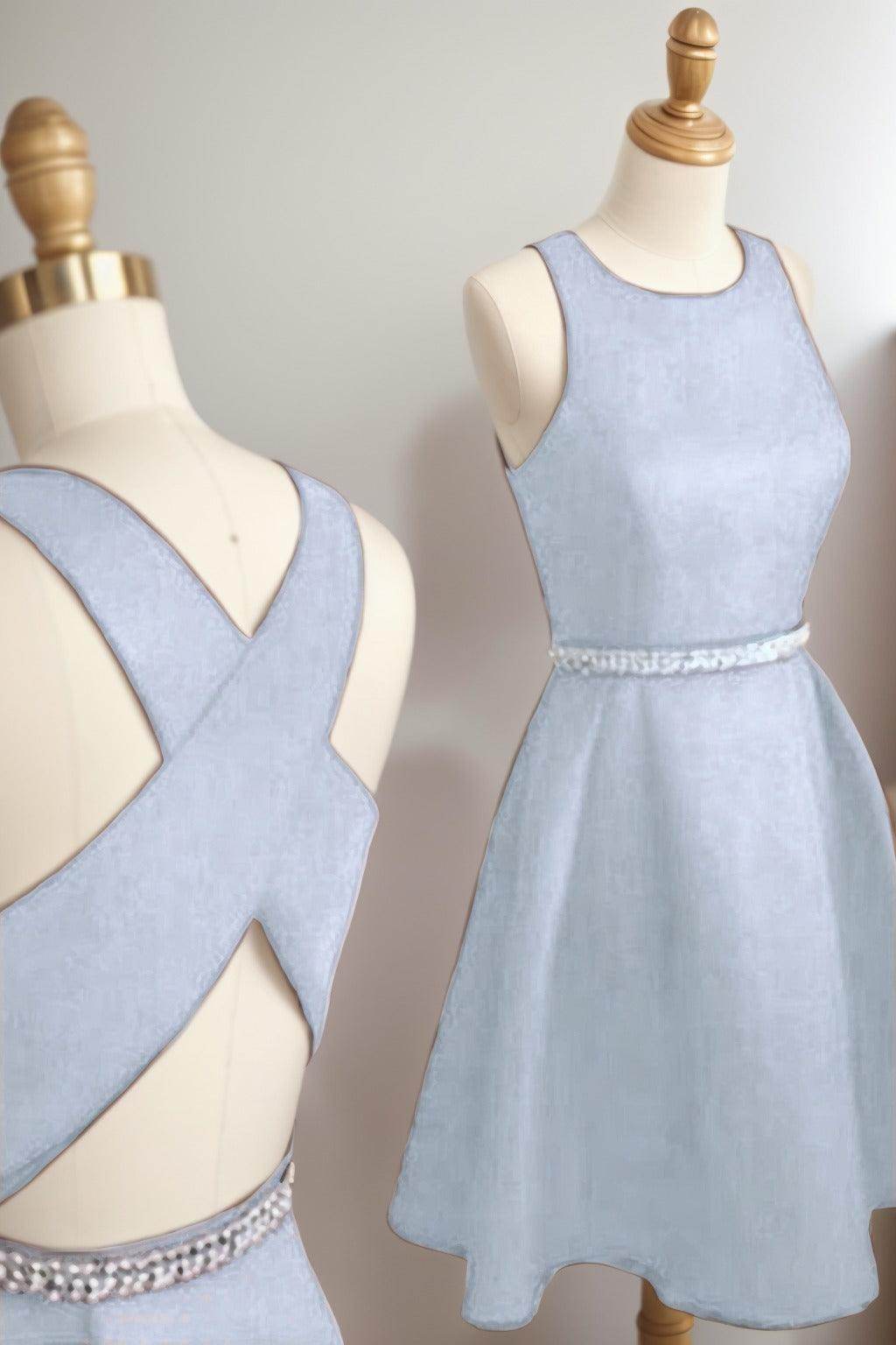 A-Line Tea Length Satin Homecoming Dresses CS0522 - COCOMELODY