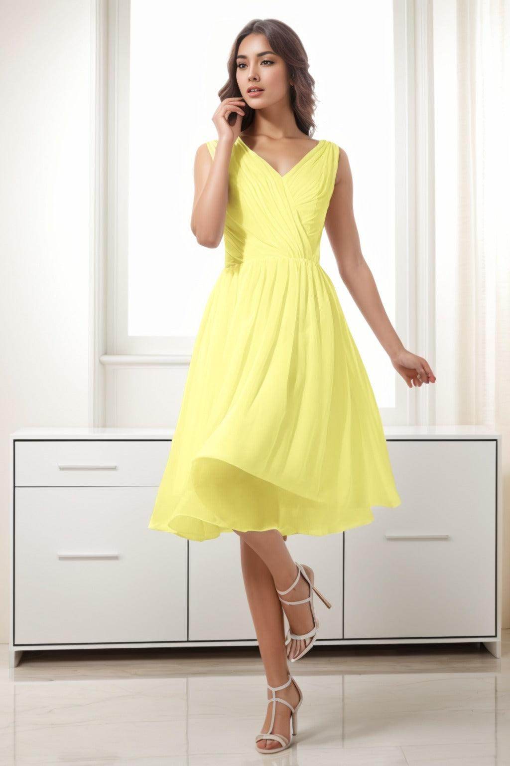 A-Line Tea Length Chiffon Homecoming Dresses CS0528 - COCOMELODY