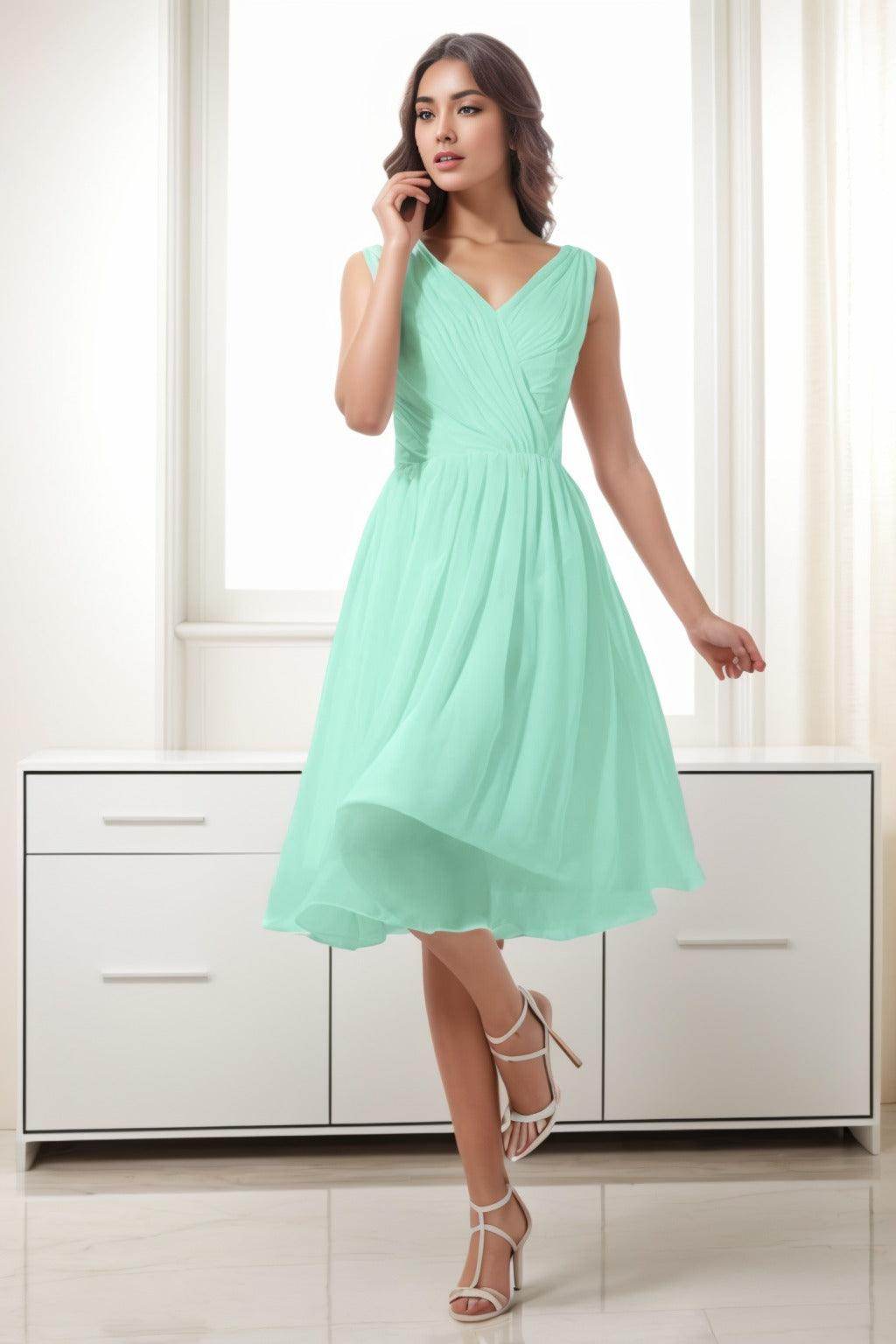 A-Line Tea Length Chiffon Homecoming Dresses CS0528 - COCOMELODY