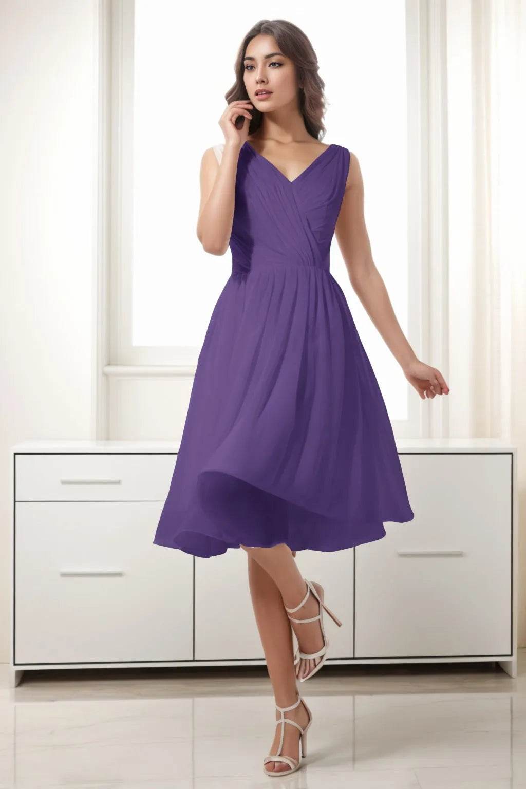 A-Line Tea Length Chiffon Homecoming Dresses CS0528 - COCOMELODY