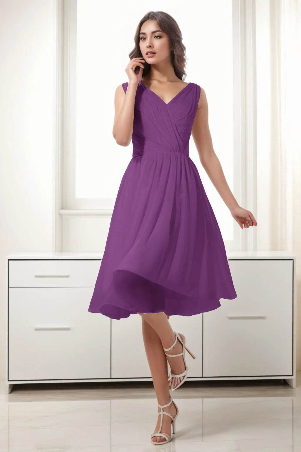 A-Line Tea Length Chiffon Homecoming Dresses CS0528 - COCOMELODY