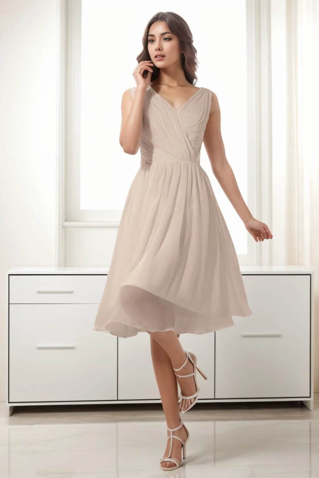 A-Line Tea Length Chiffon Homecoming Dresses CS0528 - COCOMELODY