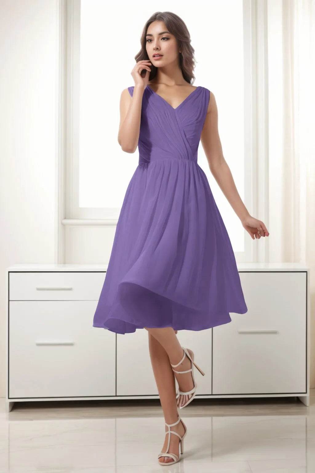 A-Line Tea Length Chiffon Homecoming Dresses CS0528 - COCOMELODY